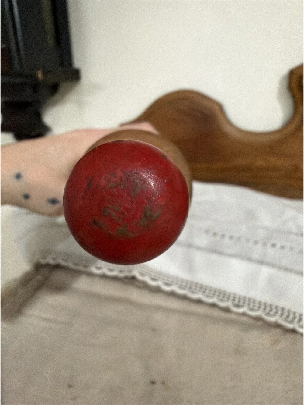Rolling Pin & Holder Wood VTG Kitchen Display Red Strawberry Paper Towel Retro